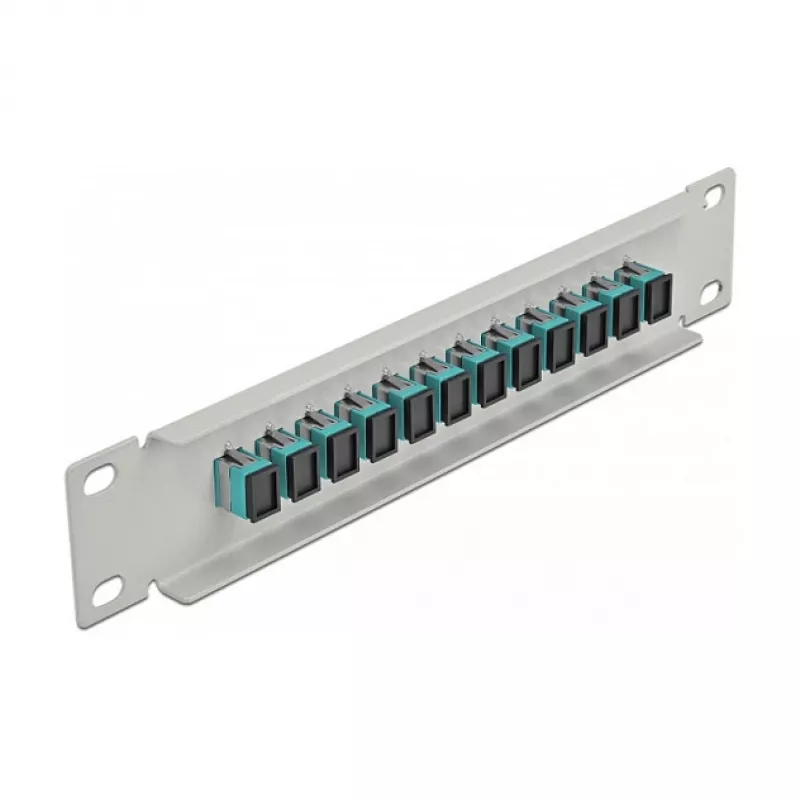 Glasvezel patchpaneel DeLOCK 10 inch 12 poorten SC simplex aqua 1U grijs