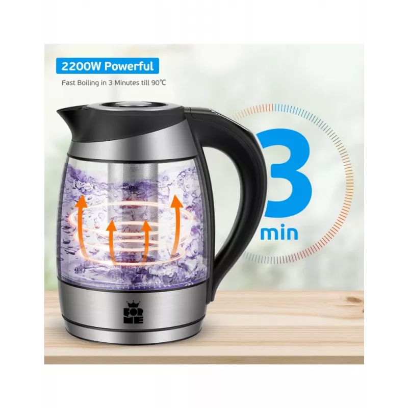 Forme FKG-448 glazen elektrische waterkoker, 1,8 l, 2200 W, temperatuurregeling, grijs