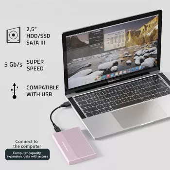 Behuizing voor SSD HDD 2,5 inch, SATA, USB 3.0, 2 TB