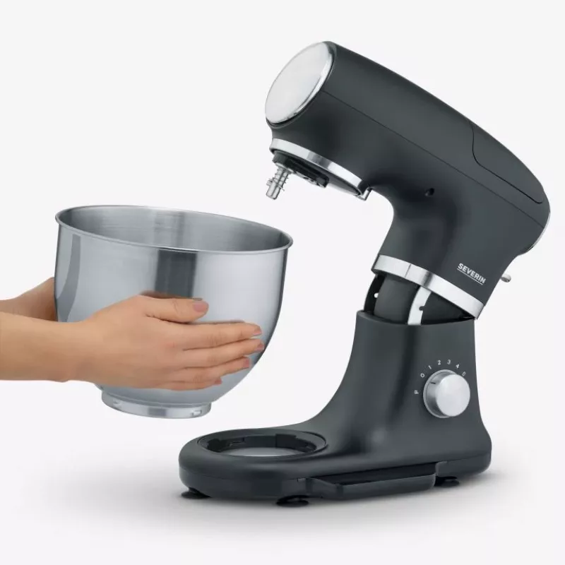 Keukenmachine Severin KM 3898 1000 W 5,5 L zwart geborsteld staal zilver