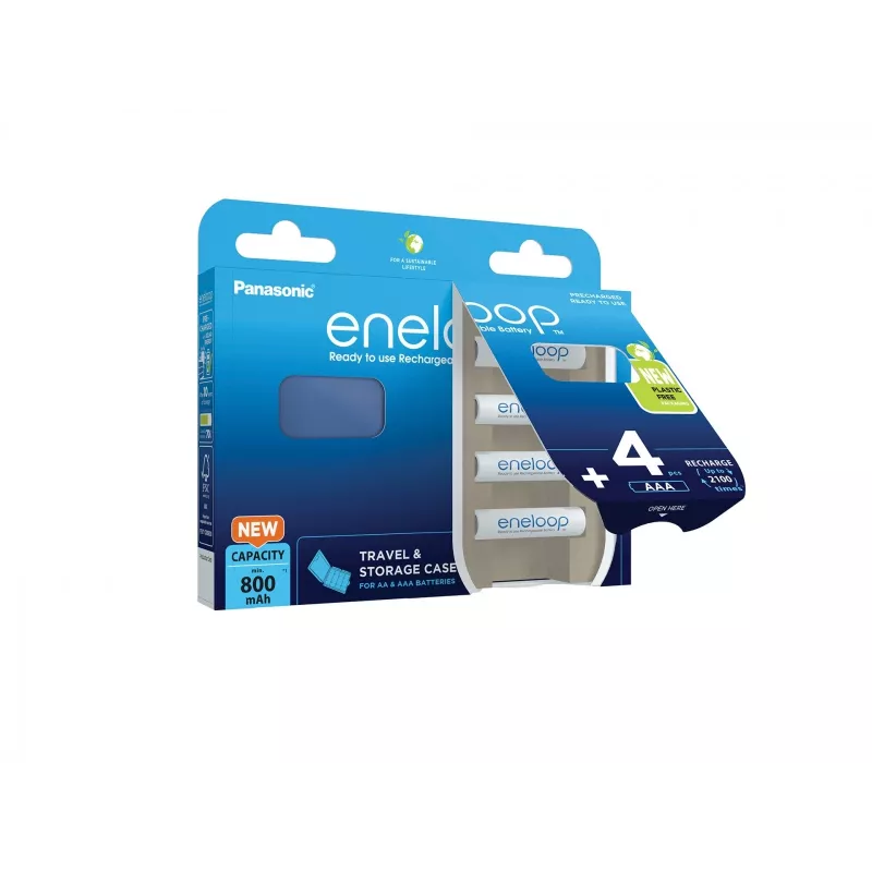 Oplaadbare batterijen PANASONIC ENELOOP AAA 800 mAh 4 stuks + etui (BK-4MCDE/4CP+CASE)