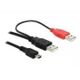 USB-kabel DeLOCK 2x USB2.0-A stekker / USB mini 5-polig 1 m zwart
