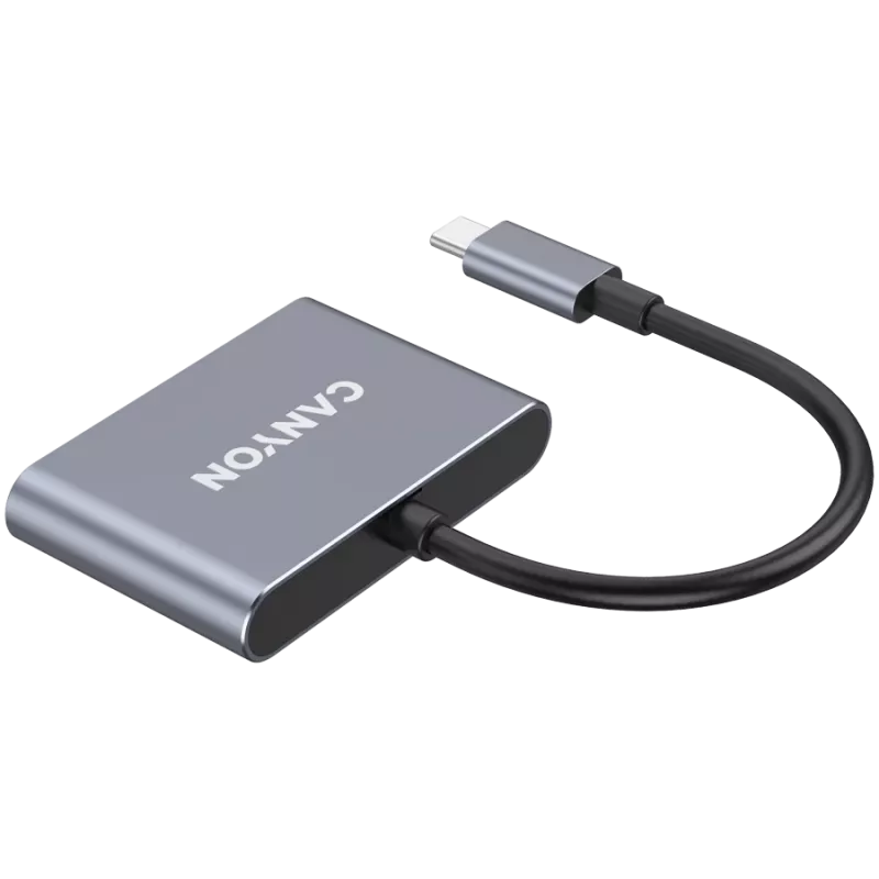 USB-C 3-in-1 hub CANYON DS-3 donkergrijs – USB-C naar USB-A + HDMI + PD-doorschakeling