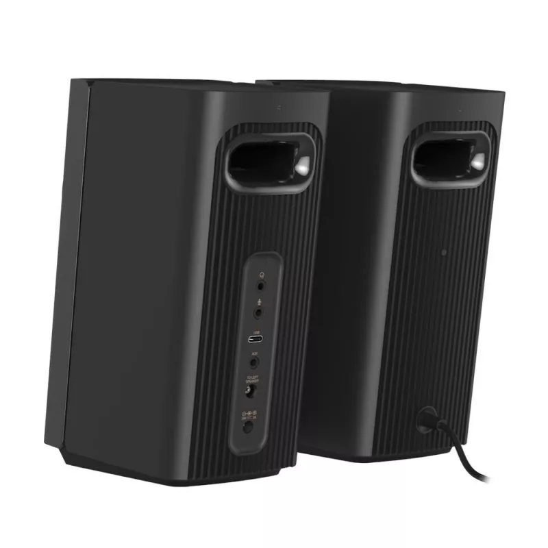 CREATIVE T60 2.0 compacte Hi-Fi desktop-luidsprekers met heldere dialoog en surround via Sound Blaster SmartComms Kit, USB-C audio-, microfoon- en headsetaansluitingen B