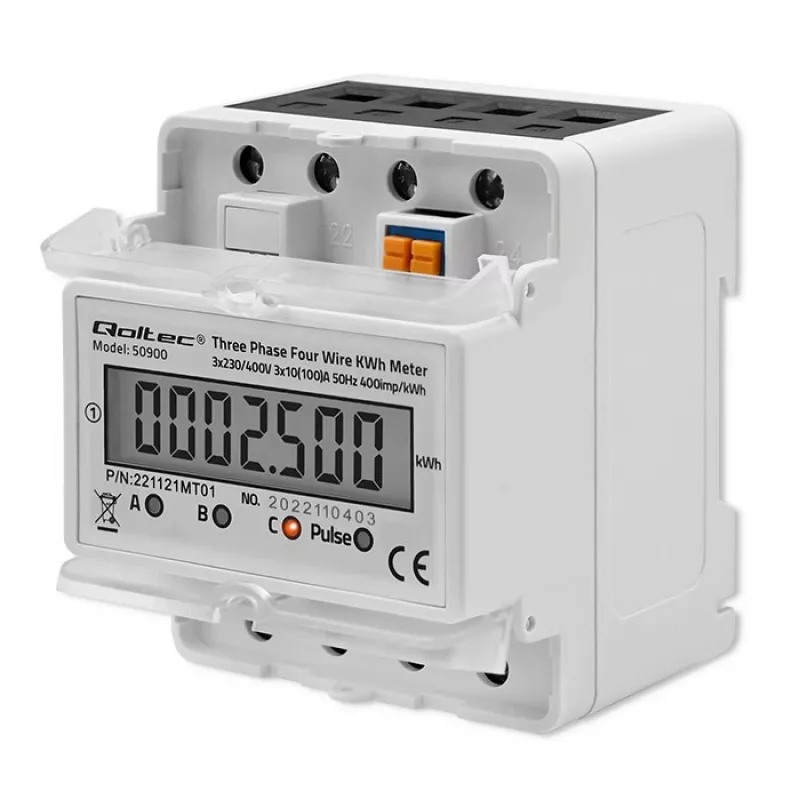Driefasige elektronische energiemeter QOLTEC 50900 400V LCD 4P
