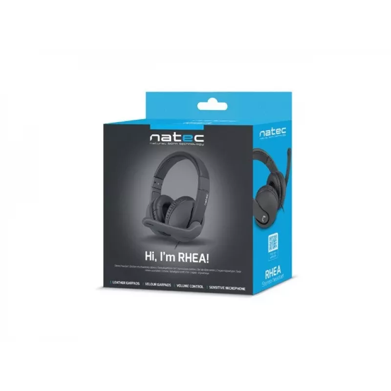 Bedrade binaurale headset NATEC Rhea met beugelmicrofoon, 3,5-mm-aansluitingen, 2,2 m kabel, 32 Ω impedantie