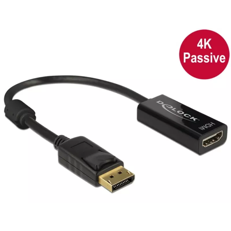DeLOCK - video-/audioadapter - DisplayPort / HDMI - DisplayPort (M) - HDMI, 19-polig (W) - 20 cm - (DisplayPort 1.2) - zwart (62609)