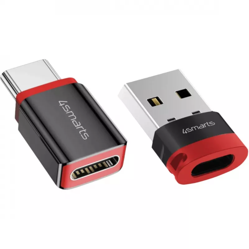 Interface-adapter 4smarts 541615 – USB Type-A (host) naar USB Type-C (uitgang), zwart, rechte stekker-naar-bus, 2-pack