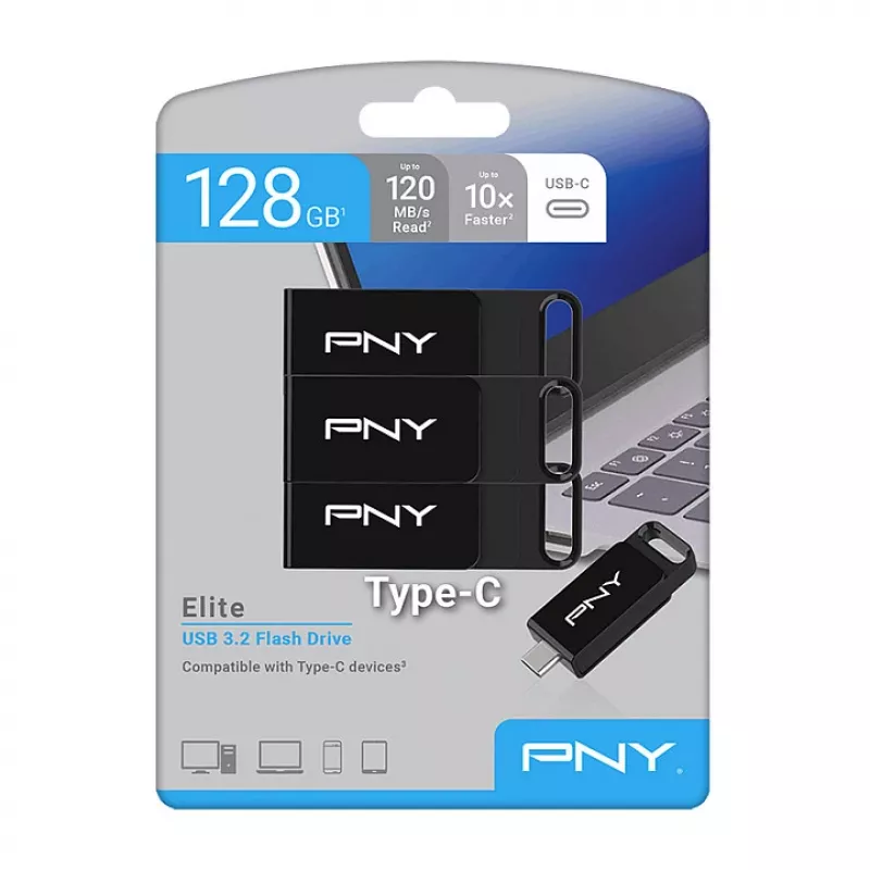 PNY Elite 128 GB USB-C 3.2 Gen 1 usb-stick, 3-pack (Retail)
