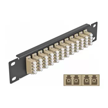 Glasvezel patchpaneel DeLOCK 10 inch 12 poorten LC quad beige 1U zwart