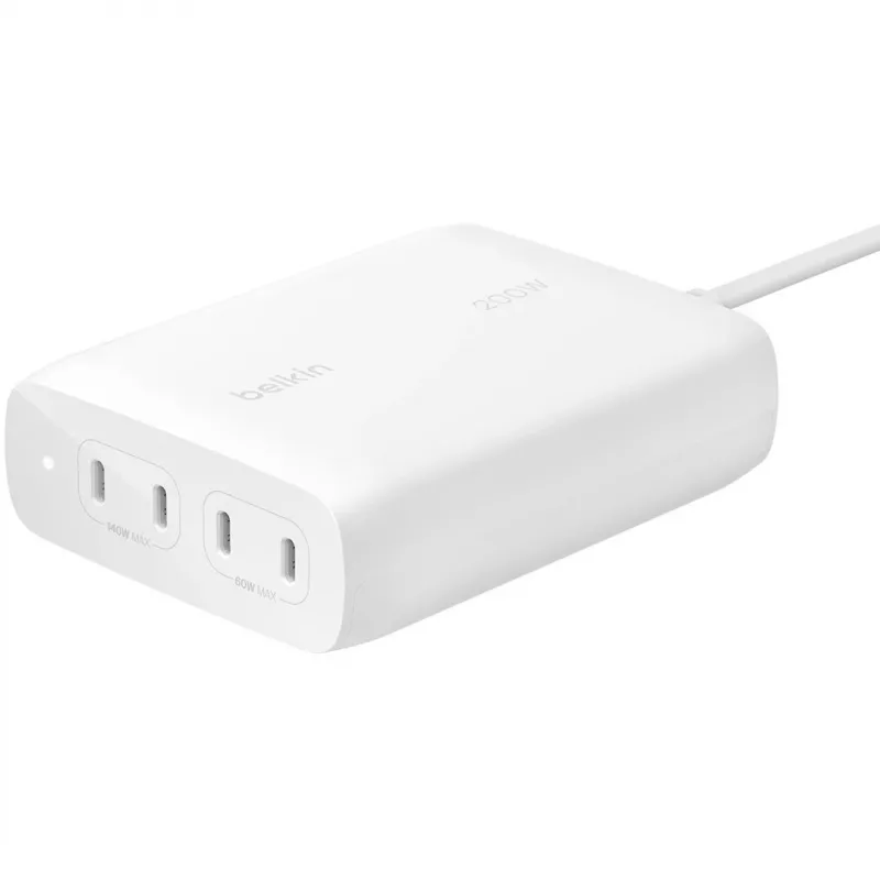 Belkin BoostCharge Pro 200 W 4-poorts USB-C GaN-wandlader, wit (WCH015VFWH)