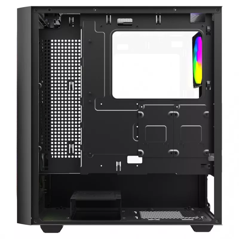PC-behuizing SAVIO Noctis Flow RGB — Cube, ATX/Mini-ITX, 3x 120 mm frontventilatoren, zijvenster van gehard glas, max. GPU 35 cm