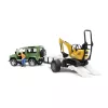 BRUDER Land Rover Defender met aanhanger CAT en man speelgoedvoertuig