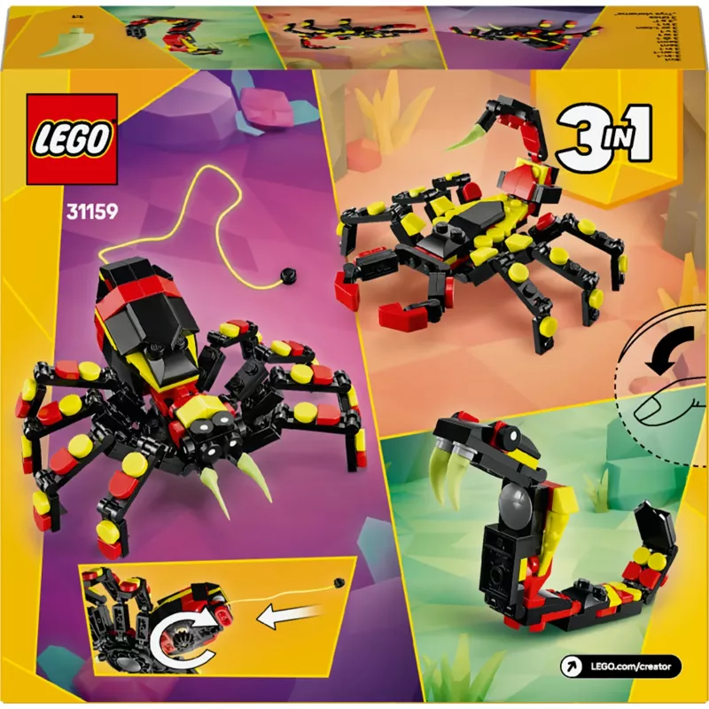 LEGO Creator 3-in-1 bouwbaar spinnenmodel 31159 — 153 onderdelen, leeftijd 7+, 110×150×50 mm