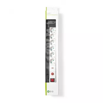 Nedis EXS630SPF1PRO stroomverlengsnoer 3 m 6 AC-stopcontacten binnen zwart, wit