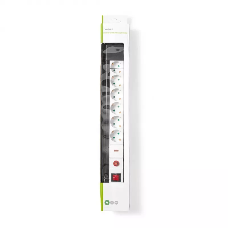 Nedis EXS630SPF1PRO stroomverlengsnoer 3 m 6 AC-stopcontacten binnen zwart, wit