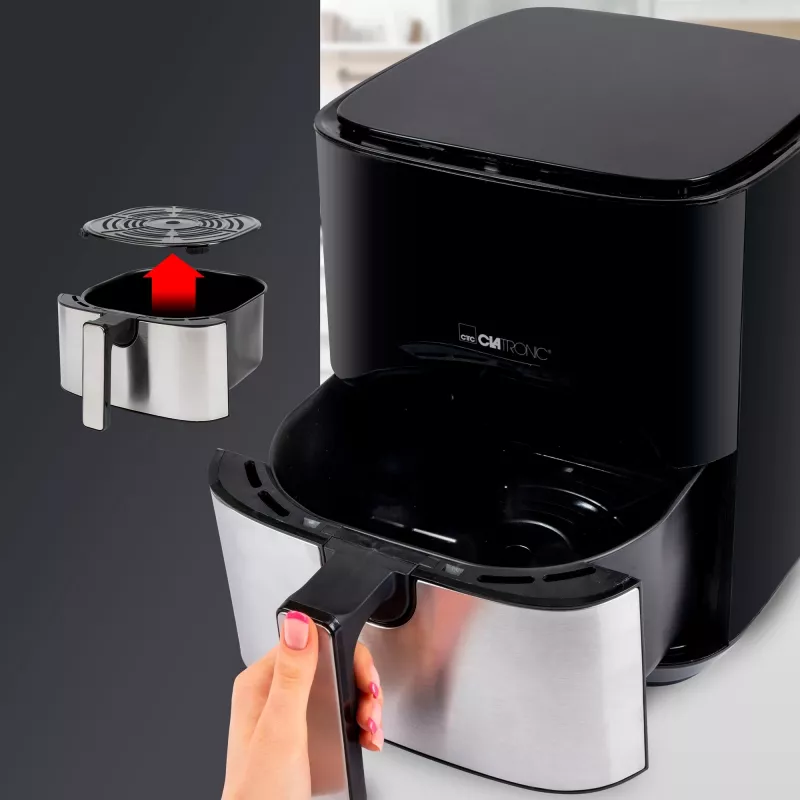 Clatronic FR 3782 H, heteluchtfriteuse, 5 l, 80 °C, 200 °C, enkel beeld, zwart, roestvrijstaal