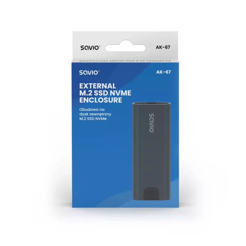 M.2 SSD-behuizing SAVIO AK-67 grijs, USB 10 Gbit/s, ondersteuning voor enkele M.2-schijven