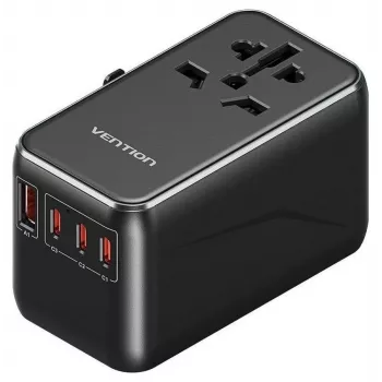 Oplader Vention FJGB0 100W GaN met 3× USB-C en 1× USB-A, zwart