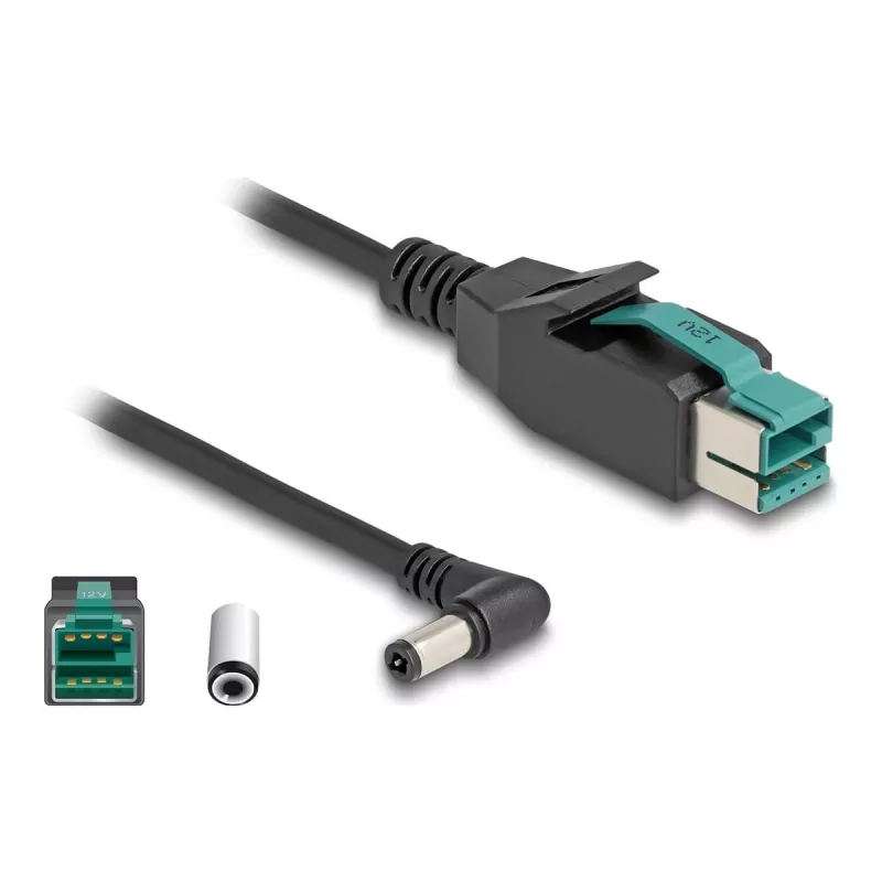 DeLOCK PoweredUSB-kabel stekker 12 V naar DC 5,5 x 2,5 mm stekker haaks 1 m