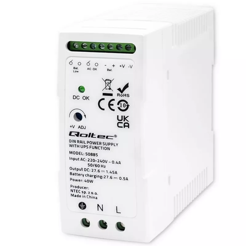 Qoltec 50885 Stabiele DIN-rail voeding met UPS-functie | 40W