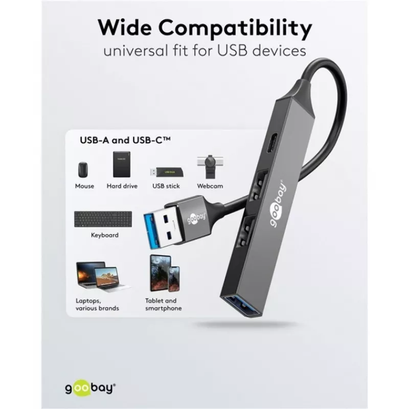 Goobay Slim 4-poorts USB-hub, USB-A naar USB-C™/USB-A, USB 3.2 (74458)