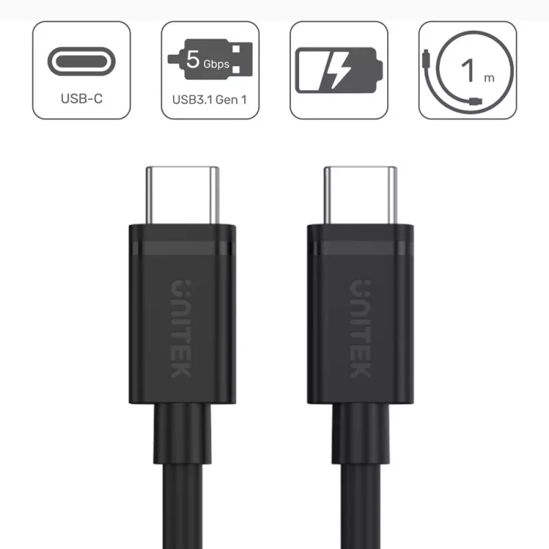 USB-kabel UNITEK Y-C477BK USB 3.2 Gen 1 1m USB C zwart