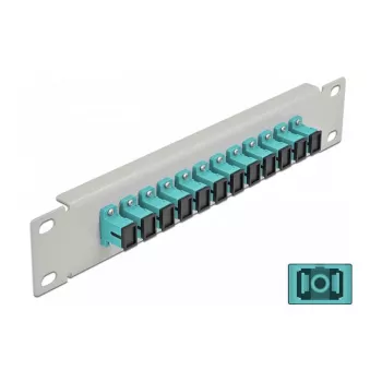 Glasvezel patchpaneel DeLOCK 10 inch 12 poorten SC simplex aqua 1U grijs