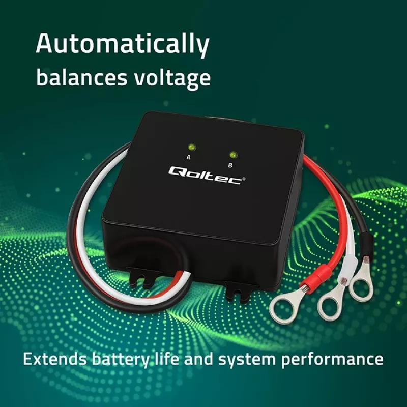 Accu-spanningsvereffenaar QOLTEC 51097 voor 24V (2×12V) accu's, 5A vereffeningsstroom