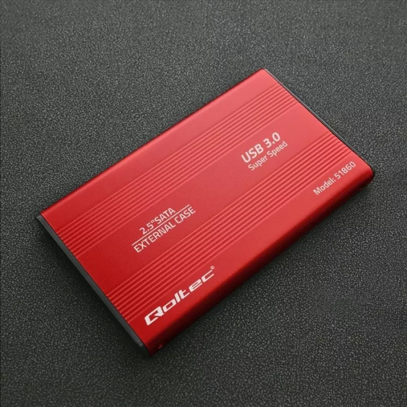 HDD/SSD-behuizing QOLTEC 51860 voor 2,5-inch SATA-III-stations, USB Type-A, 5 Gbit/s, aluminium, rood