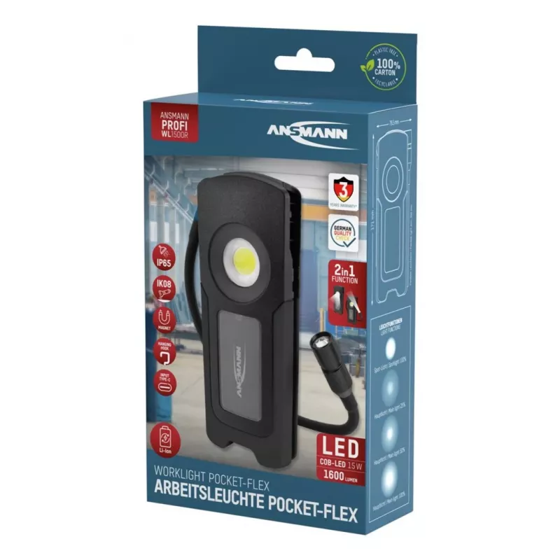 Ansmann WL1500R Pocket Flex LED handlamp zwart 17,1 cm 6000K