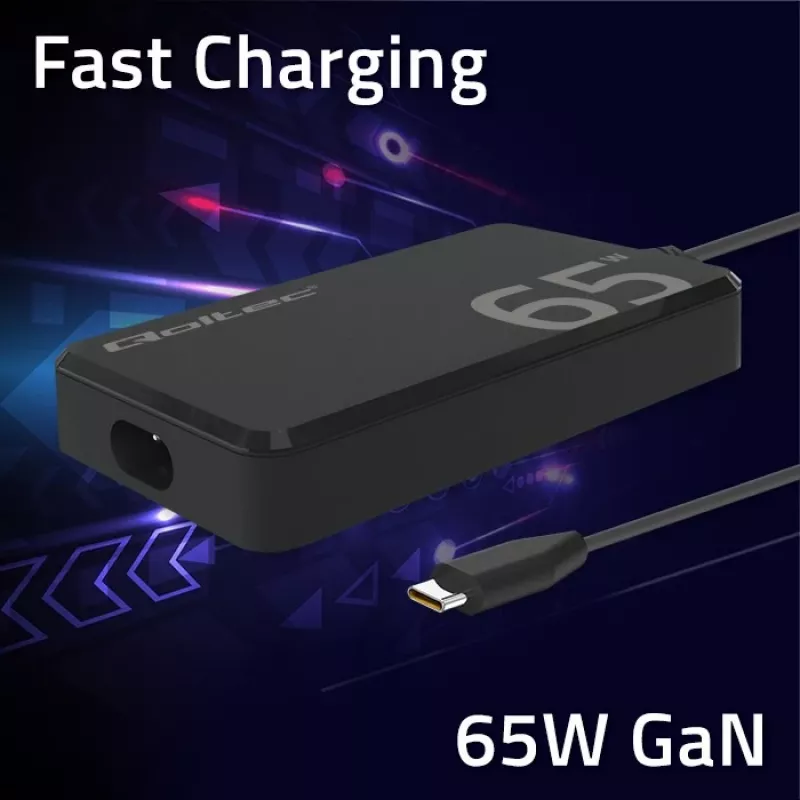 QOLTEC oplader 65W GaN Super Fast slank PD 5-20V 3,25A USB-C