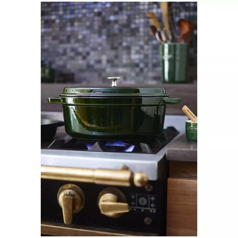 Staub La Cocotte 33 cm ovale braadpan van gietijzer, basilicumgroen
