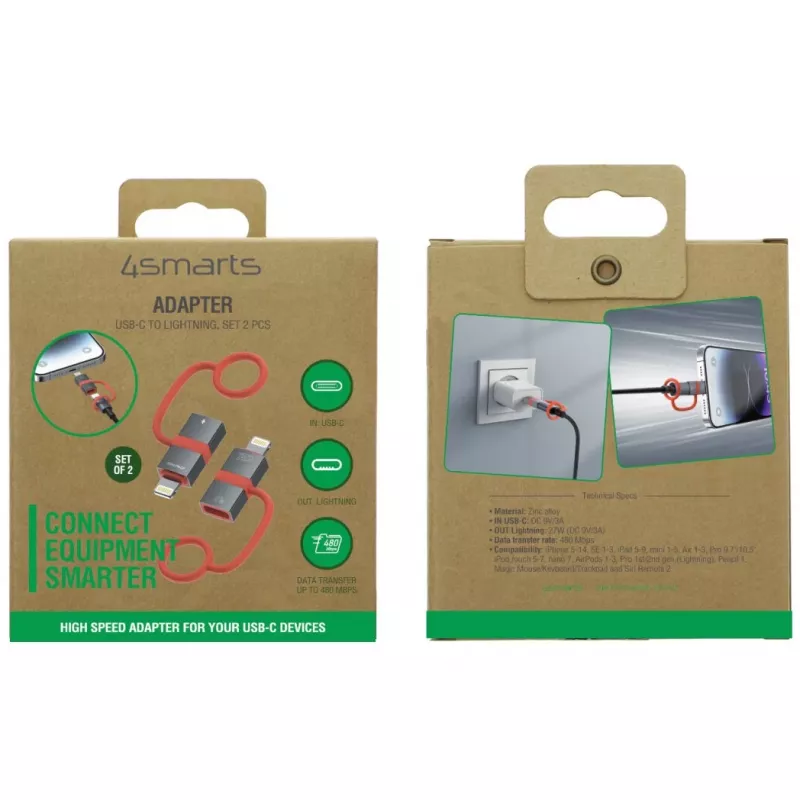 USB-C naar Lightning adapter 4smarts 541522, 27W PD, 2-pack