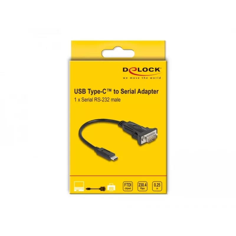 DeLOCK adapter USB Type-C naar RS-232 D-Sub 9-pins stekker 0,25 m