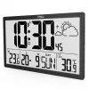 Wandklok GreenBlue GB218 — extra groot LCD, weerstation, binnen-/buitentemperaturen, datumweergave