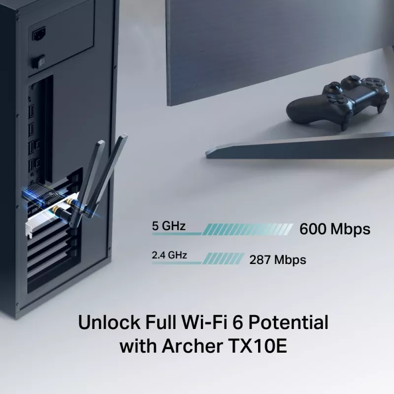 Wi‑Fi 6 Bluetooth PCIe-adapter TP‑LINK Archer TX10E AX900 — PCIe‑kaart, AX900 Wi‑Fi 6, Bluetooth
