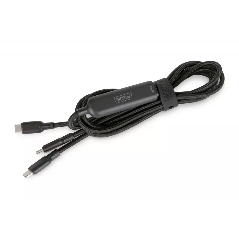DIGITUS USB-C 2in1 oplaadkabel 140W, USB-C naar 2×USB-C, 1,8 m, USB 2.0, zwart