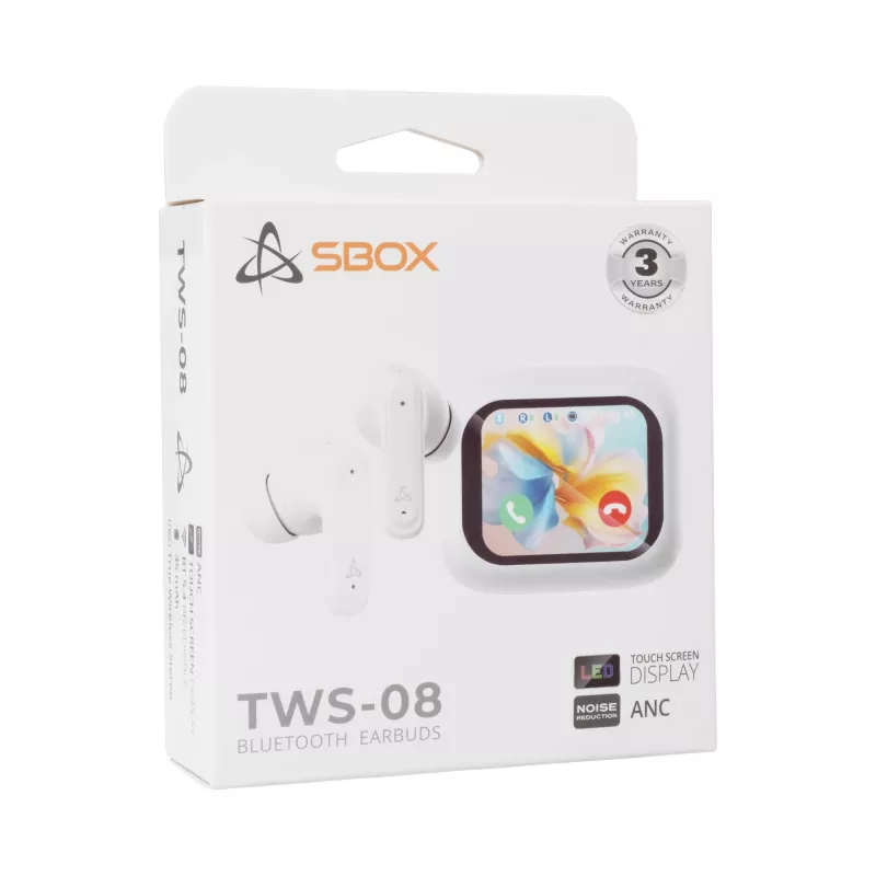 Koptelefoon SBOX EB-TWS08-W touchscreen-display wit