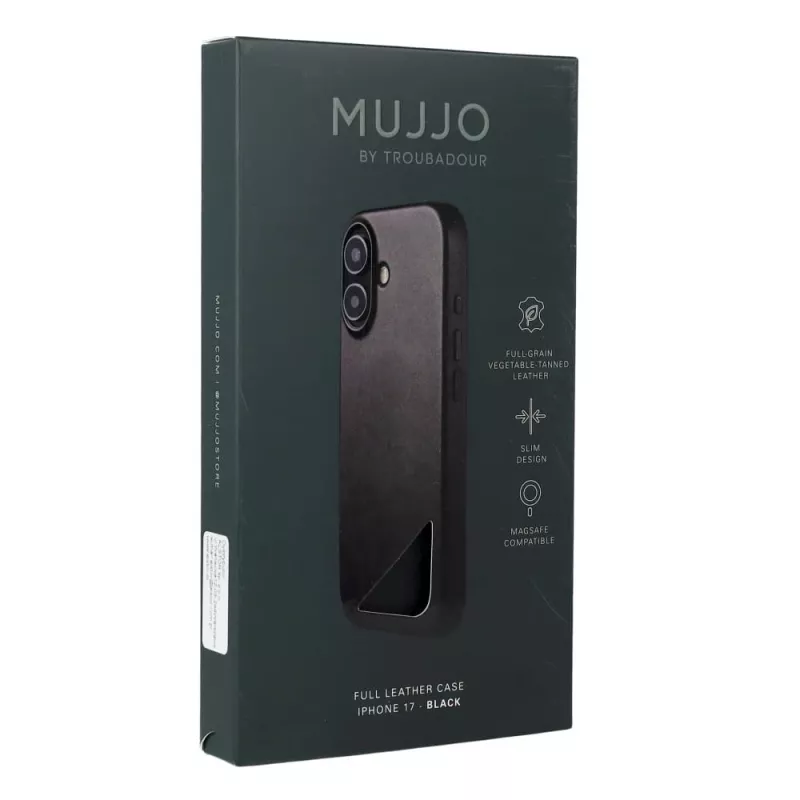 Mujjo Full Leather Case MagSafe hoes voor iPhone 17 zwart