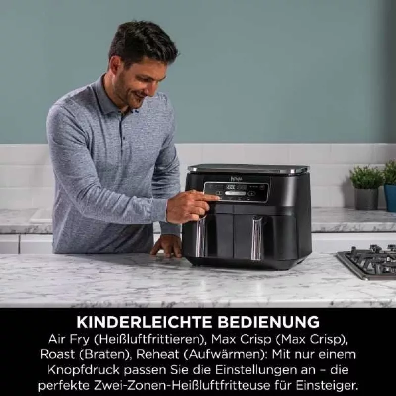 Ninja AF200EU friteuse dubbel 7,6 L standalone 2400 W heteluchtfriteuse zwart