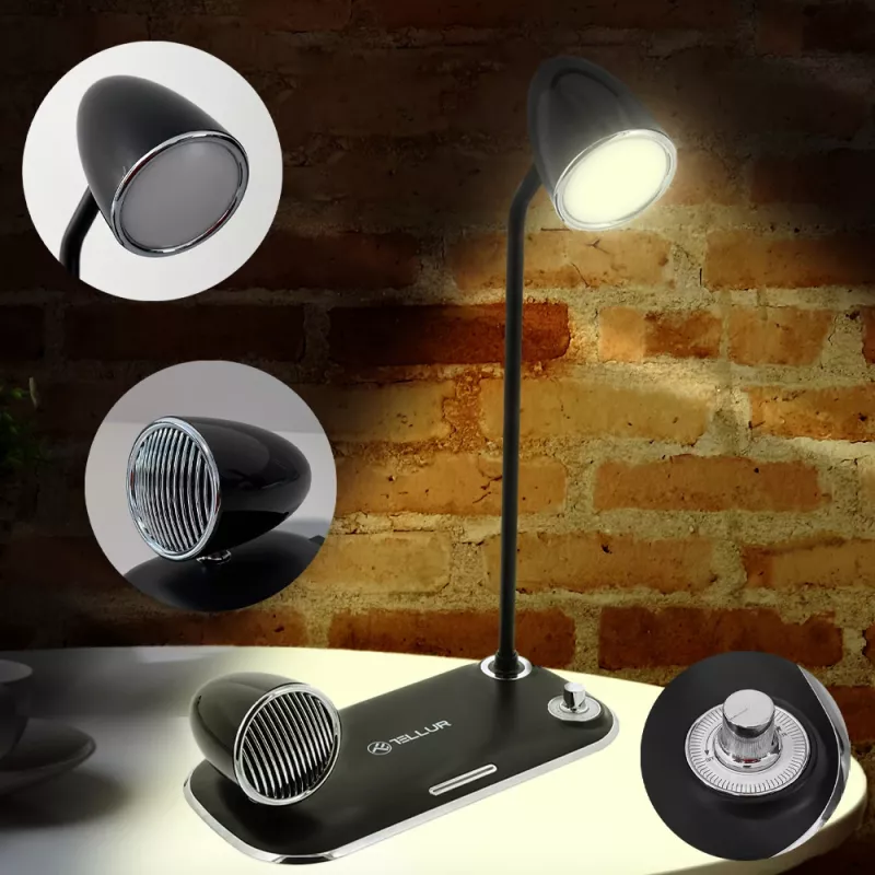 Tafellamp Tellur TLL151361 met draadloze Qi-oplader en Bluetooth-luidspreker, verstelbare verlichting