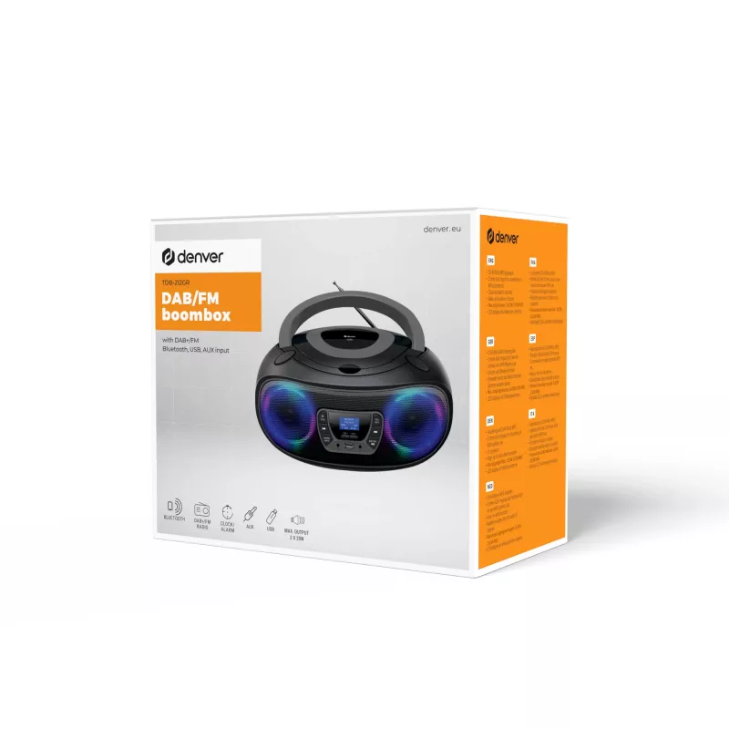 Denver TDB-212GR DAB+ boombox met cd-speler, DAB+/FM, Bluetooth, USB, AUX, grijs