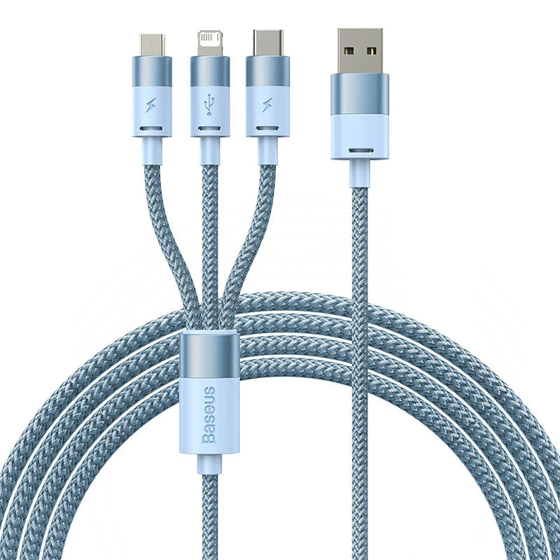 3in1 USB-kabel Baseus StarSpeed Series, USB-C + Micro + Lightning 3,5A, 1,2m (blauw)
