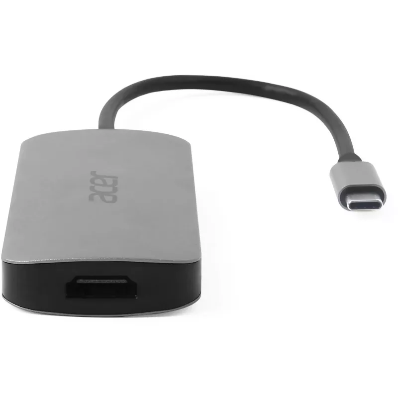 Acer HP.DSCAB.018 7-in-1 USB-C-dongle, 3x USB-A 5 Gb/s, HDMI 4K 60 Hz, SD/microSD, 100 W PD, zilver