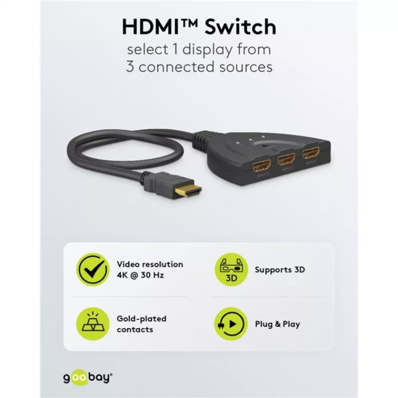 Goobay 58487 HDMI-switch 3 naar 1 (4K @ 30 Hz)