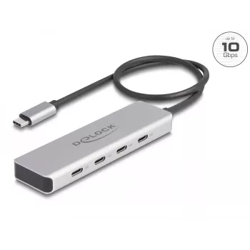 DeLOCK USB Type-C hub 10 Gbps 4 poorten aluminium grijs