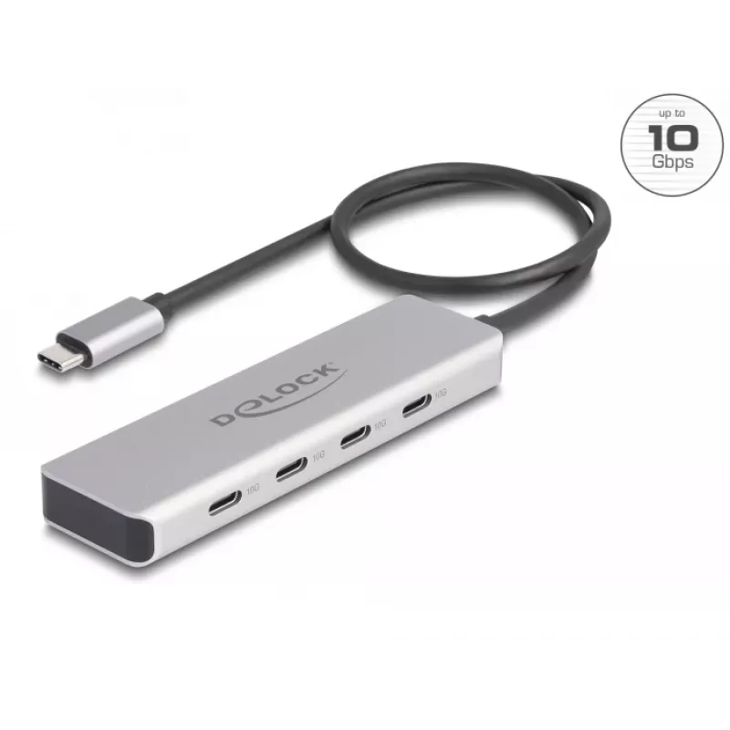 DeLOCK USB Type-C hub 10 Gbps 4 poorten aluminium grijs
