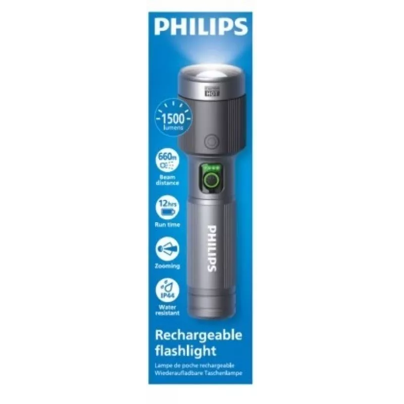 Zaklamp Philips oplaadbaar USB-C 1500 lm 2000 mAh