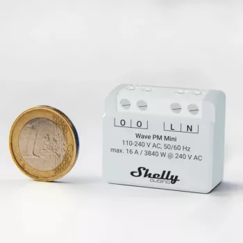 Slimme schakelaar Shelly Qubino Wave PM Mini grijs, draadloos, 110–240 V, 16 A, 24–30 V DC, 868,4 MHz